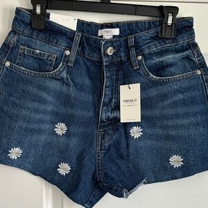 Forever 21 Denim Shorts with Floral Embroidery